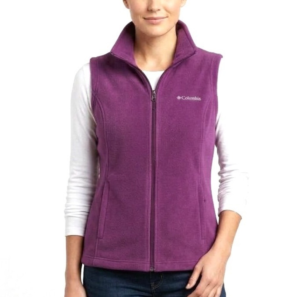 COLUMBIA Sleeveless BENTON SPRINGS FLEECE Full-Zip POCKETS Purple VEST Sz L
